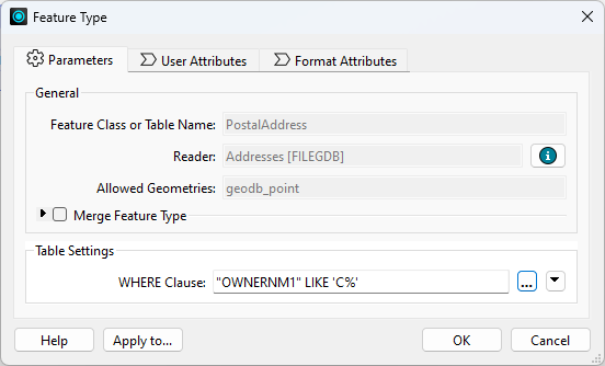 Filtering using a WHERE clause on a reader feature type